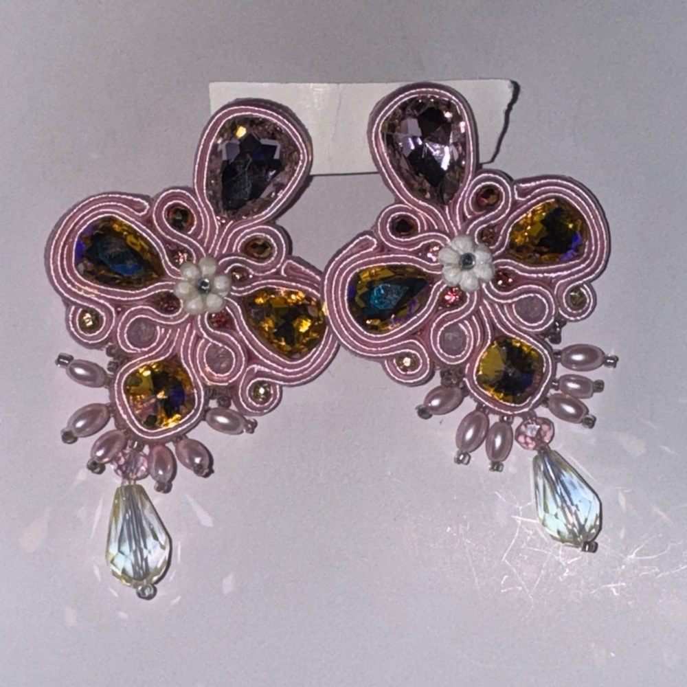 Elegant Pink and Gold Statement Earrings
